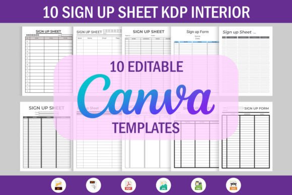 10 Editable Canva Templates Signup Sheet for Kdp Interiors Graphics