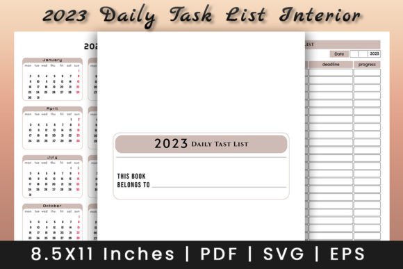 2023 Daily Task List with Calendar: Graphics for KDP Interiors