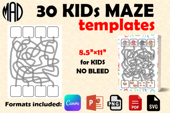 30 Kids Maze TEMPLATES – Curve Style 1 Graphics for KDP Interiors