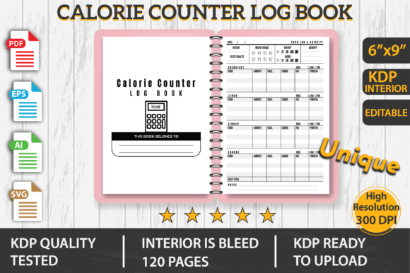 Calorie Counter Log Book KDP Interior Graphics