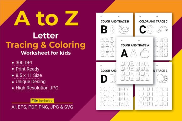 Letter Trace Color for Kids a to Z Graphics