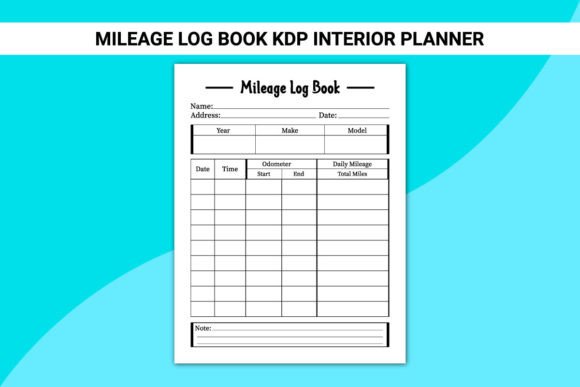 Mileage Log Book KDP Interior Planner Graphics