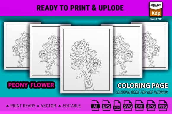 Peony Flower Coloring Books for Adults Graphics