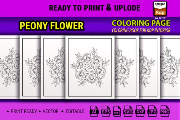 Peony Flower Coloring Page Book Adults Graphics