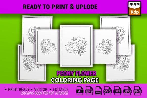 Peony Flower Coloring Page for Children Graphics