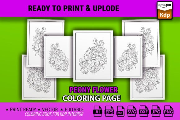 Peony Flower Zentangle Style Graphics for Coloring Pages