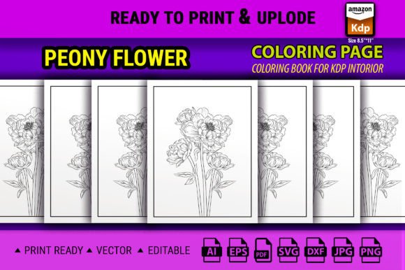 Peony Flowers Drawing Coloring Book Graphics