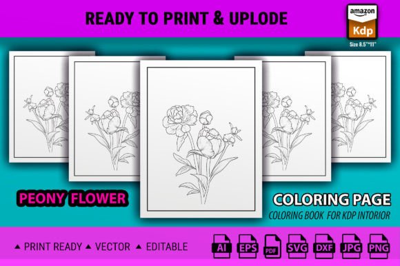Peony Flowers Line Art Graphics for Blog Design