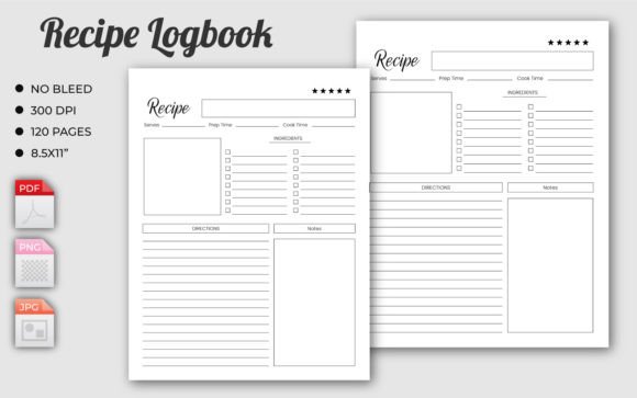 Recipe Planner Interior: Graphics for Kdp Interiors